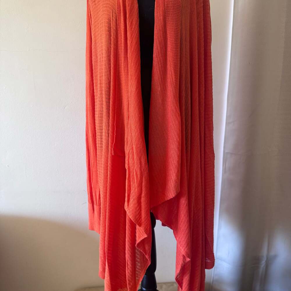 Ann Taylor Coral Orange Open Knit Short Sleeve Cardigan Sweater
